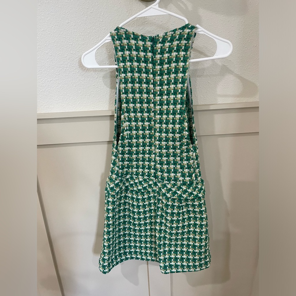 Zara Green and White Houndstooth Pinafore Mini Dress Blogger’s Favorite - Picture 8 of 12